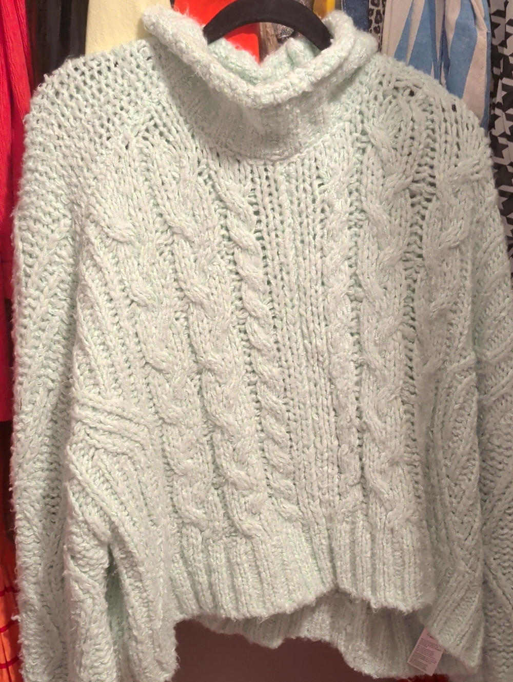 Anthropologie Soft Mint Cable Knit Turtleneck Sweater